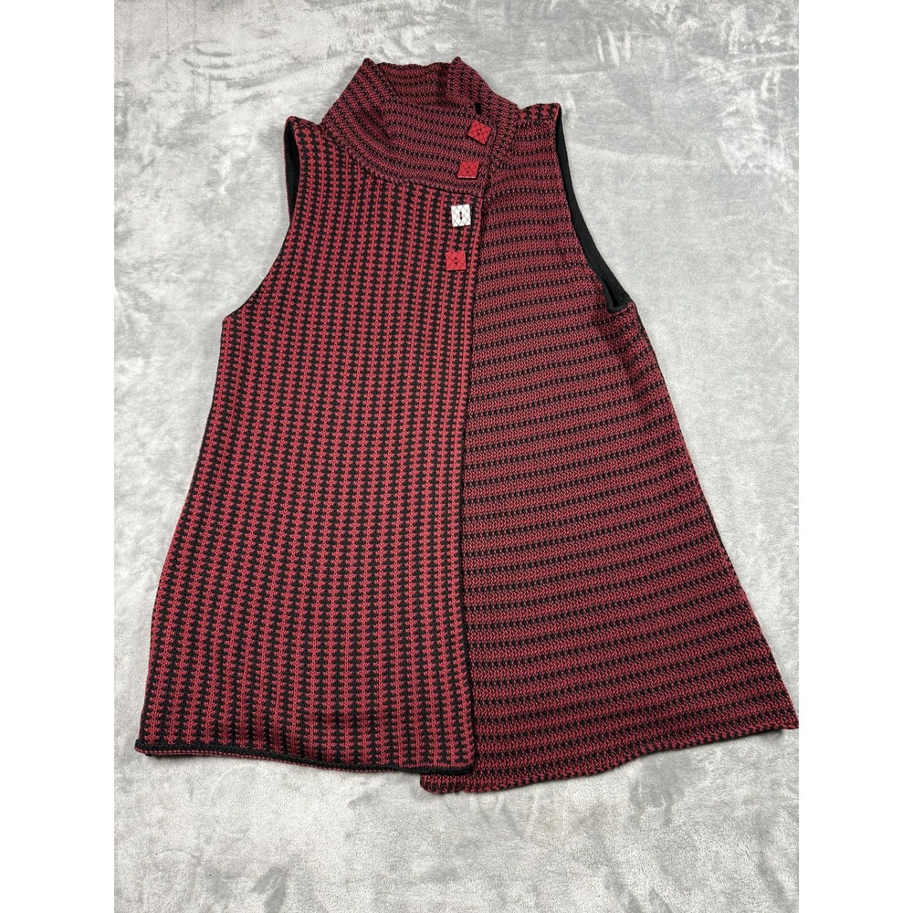 Habitat Sweater Womens Small Red Black Button Knit Vest Asymmetric Artsy Top - Picture 2 of 11